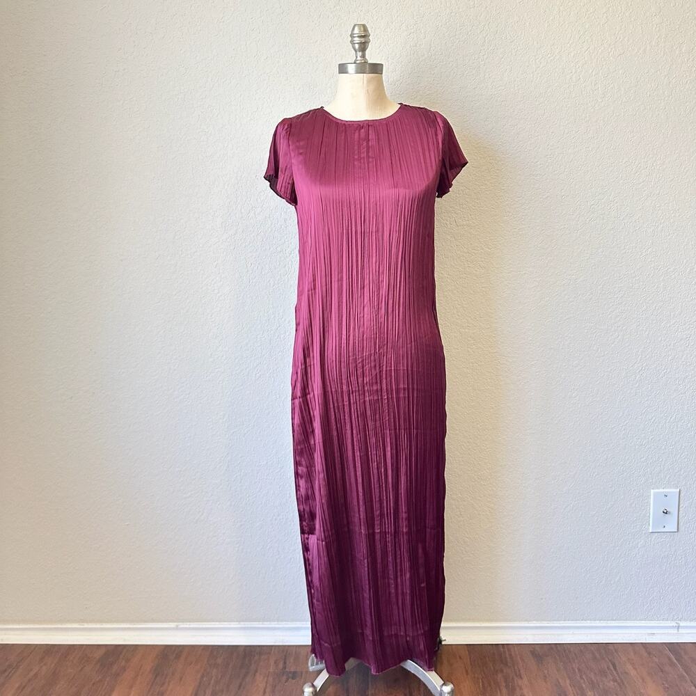 MADEWELL Slip Midi Dress Plisse Mulberry Wine Pleated Crinkle Flowy
